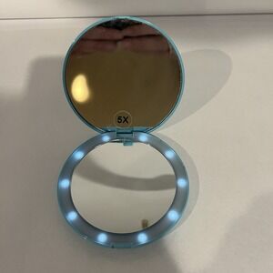Vtg Pop Sonic LED Battery Lighted Compact Magnified Double Mirror Blue 5"